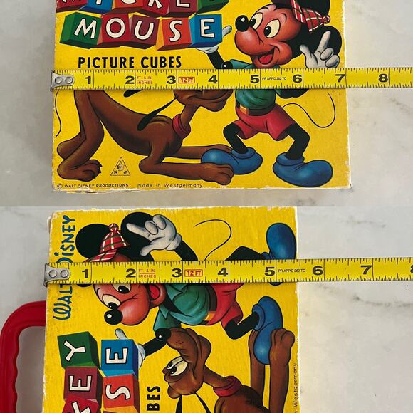 Disney Mickey Mouse Picture Cubes 12 Wood Blocks Puzzle Box Set 60s West Germany - Picture 12 of 13